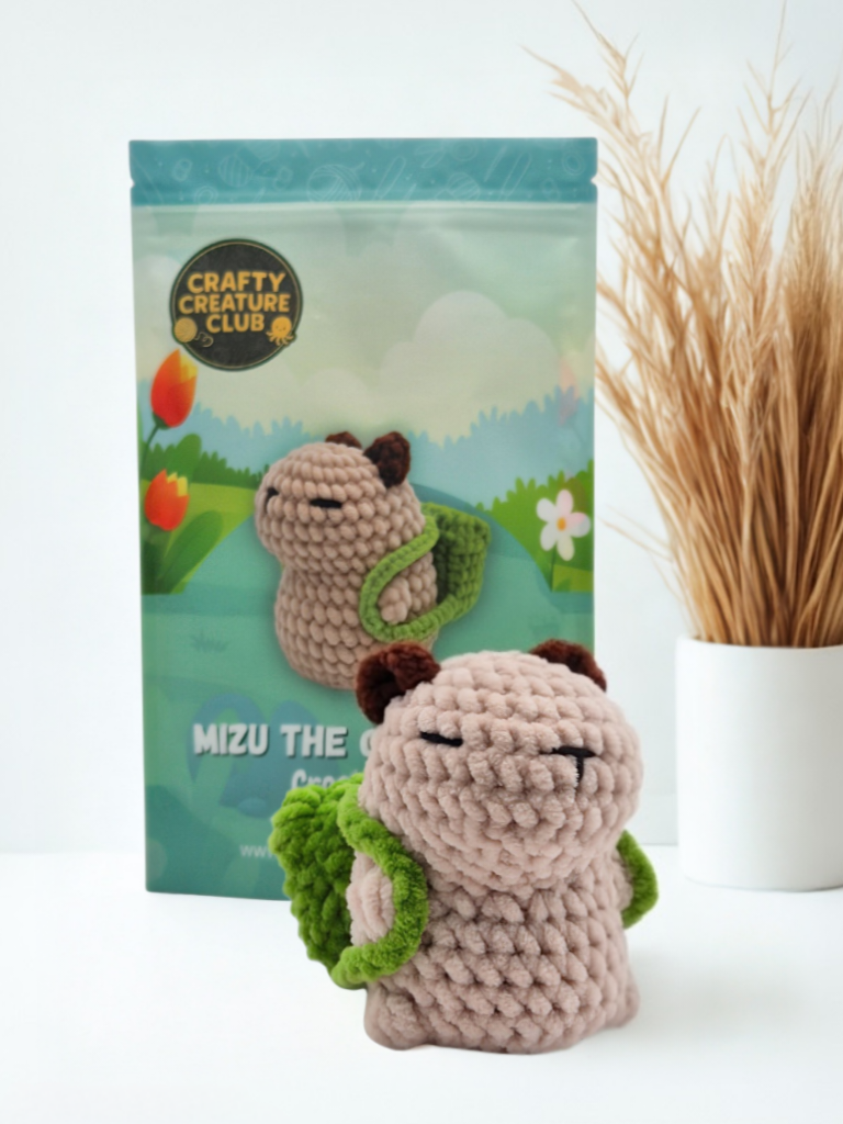 Capybara crochet animal with giftable packaging. 