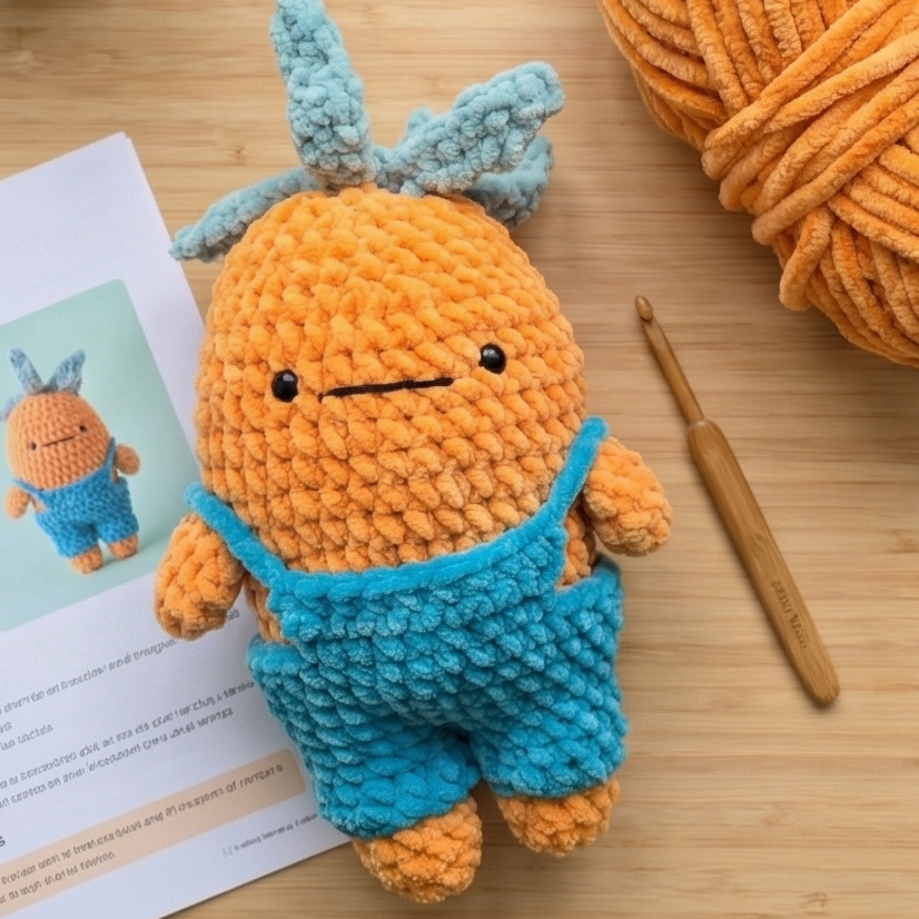 Doug the Carrot Crochet Pattern | Carrot in Dungarees | Amigurumi Digital PDF