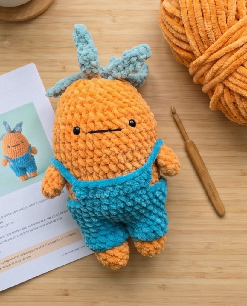 Doug the Carrot Crochet Pattern | Carrot in Dungarees | Amigurumi Digital PDF