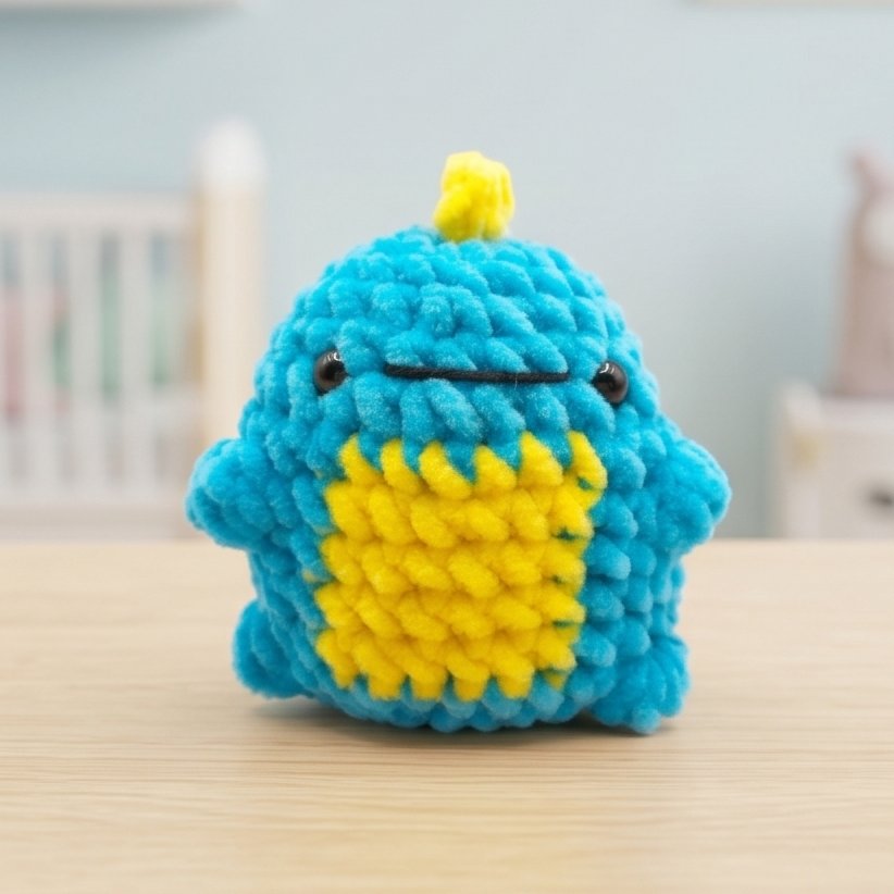 Blue chubby dinosaur crochet item