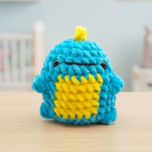 Blue chubby dinosaur crochet item
